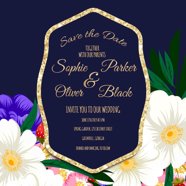 Свадебное приглашение с пакетом цветов с цветами.