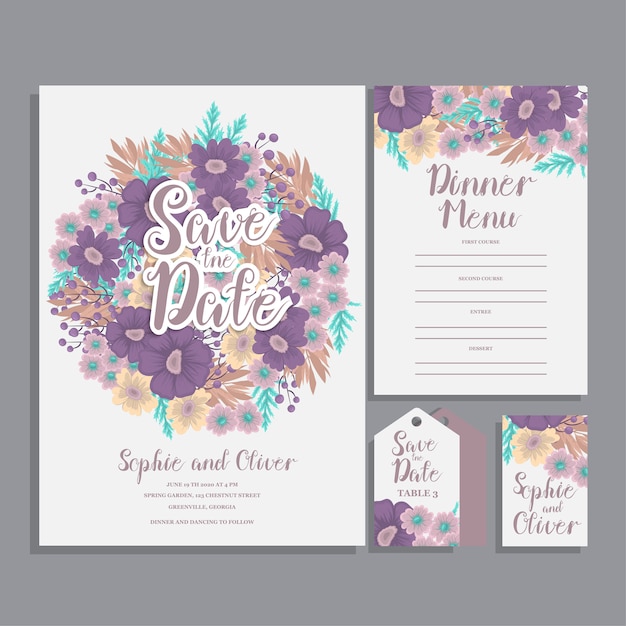 Wedding invitation card suite with flower Templates.