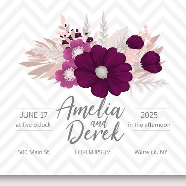 Wedding invitation card suite with flower templates.