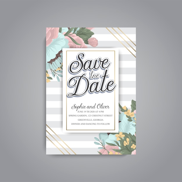 花と結婚式の招待カードスイート