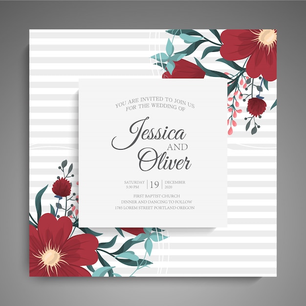 花と結婚式の招待カードスイート。テンプレート。ベクトルイラスト