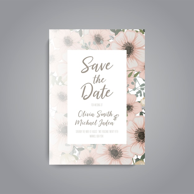 Wedding invitation card suite with flowers. template. vector illustration