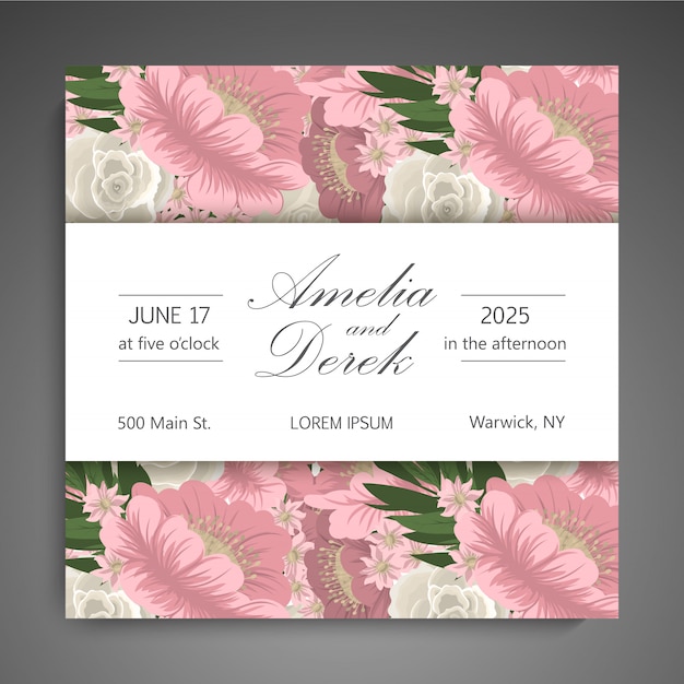 Wedding invitation card suite with flowers. template. vector illustration