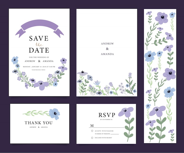 Набор свадебных приглашений с цветами