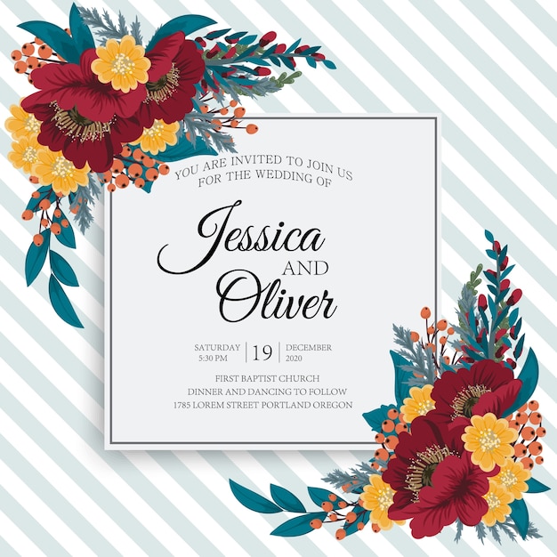 Wedding invitation card suite with flowers