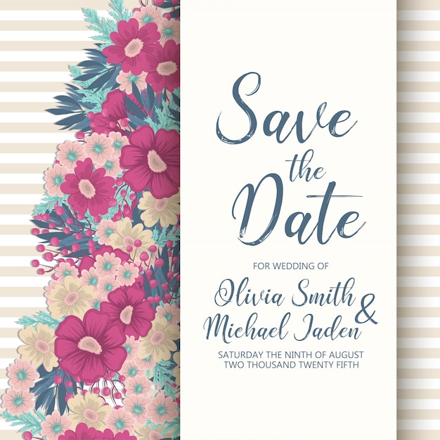 Vector wedding invitation card suite with flowers