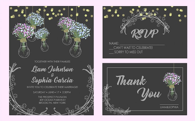 Wedding invitation card suite.