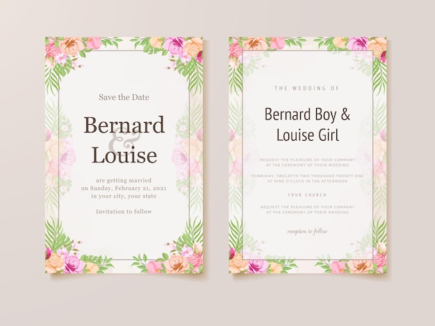 Wedding invitation card summer floral template