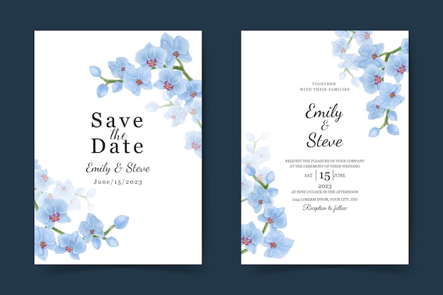 wedding invitation card template. beautiful orchid flower watercolor