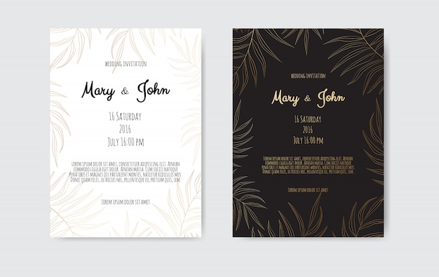 Wedding invitation card template black and white