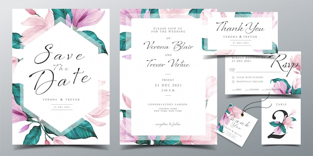 Wedding invitation card template decorated with beautiful watercolor floral