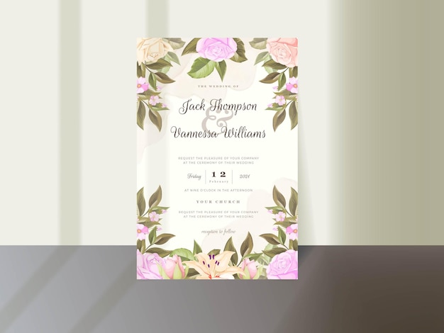 Wedding Invitation Card Template Design With Floral