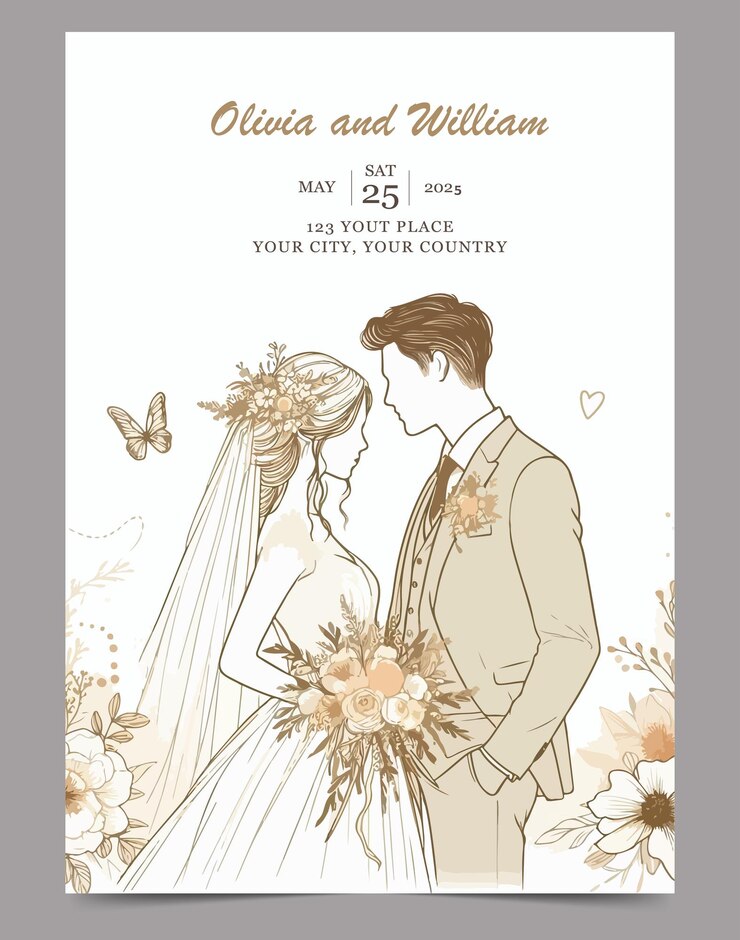 Vector 結婚式の招待カードのテンプレート フラットデザイン