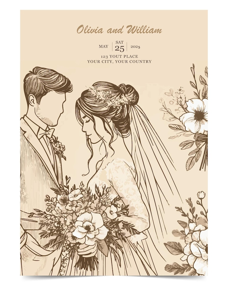 Vector wedding invitation card template flat design
