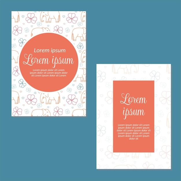 ベクトル 結婚式の招待カードのテンプレート 花とゾウのシームレスなパターン 背景 祝賀カードのベクトルイラスト