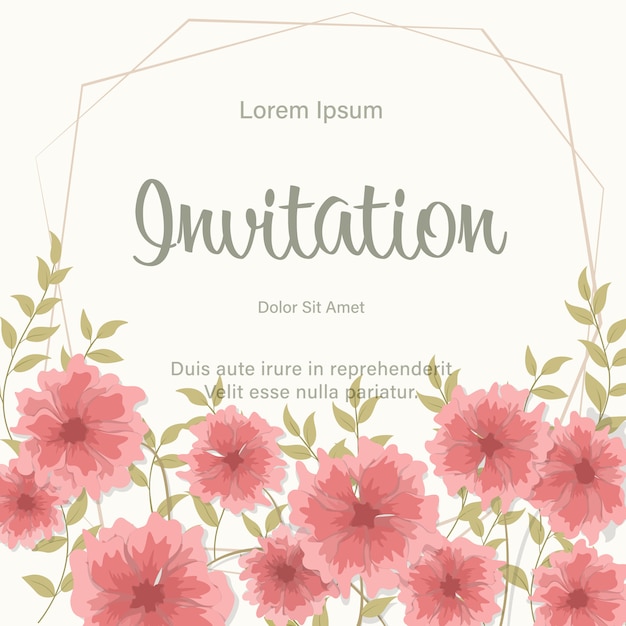 Vector wedding invitation card template frame with red flowers