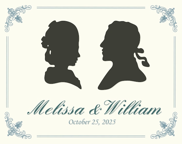 Wedding Invitation Card Template met mannelijke en vrouwelijke silhouetten Vector illustratie
