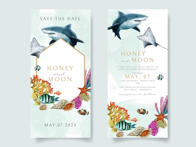 Wedding invitation card template sea life theme