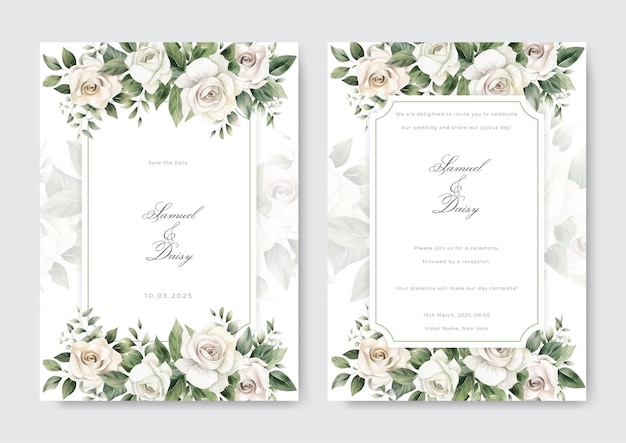 Vector wedding invitation card template set bouquet watercolor painting