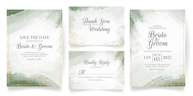 wedding invitation card template set with abstract watercolor background
