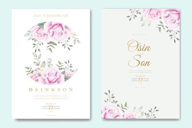 Vector wedding invitation card template set with beautiful floral leaves