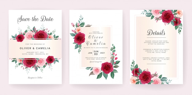 결혼식 초대 카드 템플릿 꽃 장식 개념으로 설정
