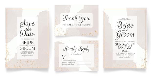 水彩画の背景とセットの結婚式の招待カードテンプレート