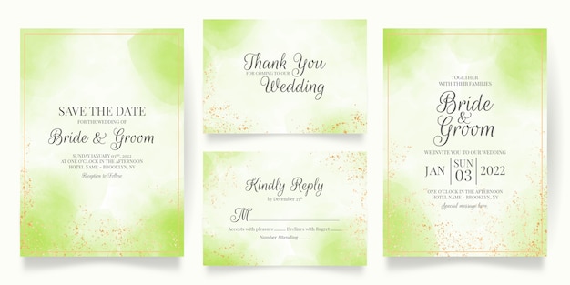 ベクトル 水彩画の装飾が施された結婚式の招待カードテンプレート