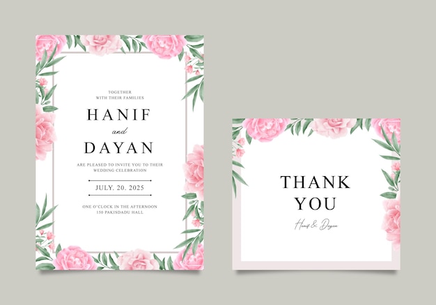 Vector wedding invitation card template set with watercolor floral decoration