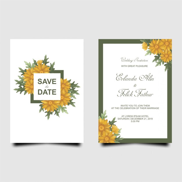 Premium Vector | Wedding invitation card template sunflower