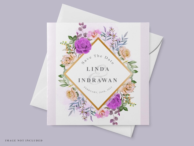 Wedding invitation card template with beautiful floral hand drawn