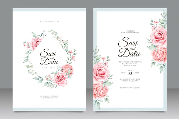 Vector wedding invitation card template with beautiful floral watercolor