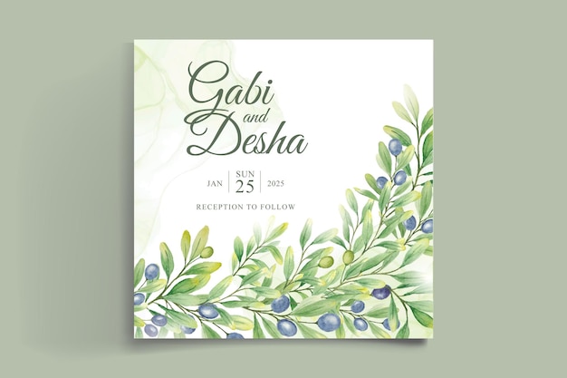 Wedding invitation card template with beautiful greenery eucalyptus leaves