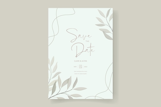 Vector wedding invitation card template with beautiful leaf ornament