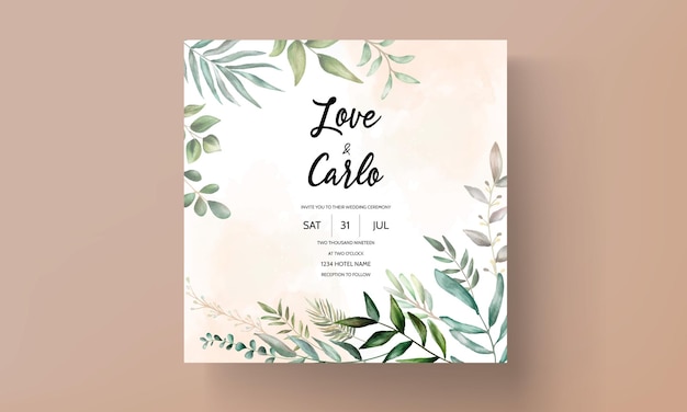 Wedding invitation card template with beautiful leaves