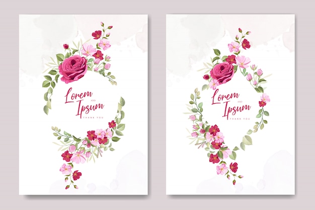 Wedding invitation card template with beautiful pink roses