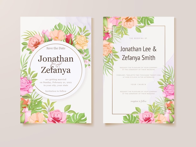 wedding invitation card template with beautifull floral vector