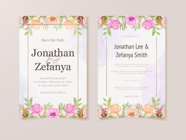 wedding invitation card template with beautifull floral vector