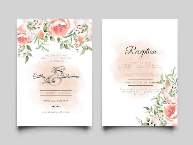 wedding invitation card template with elegant flower