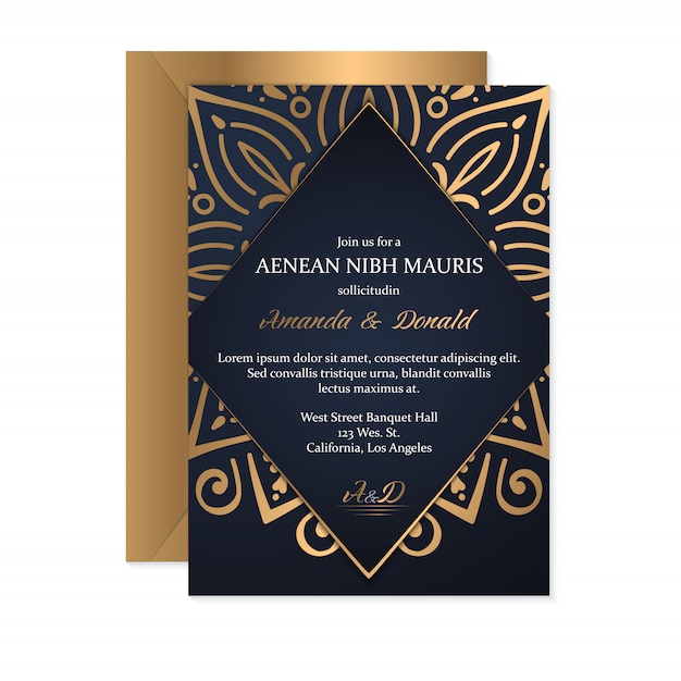 Wedding invitation card template with ethnic style, oriental design