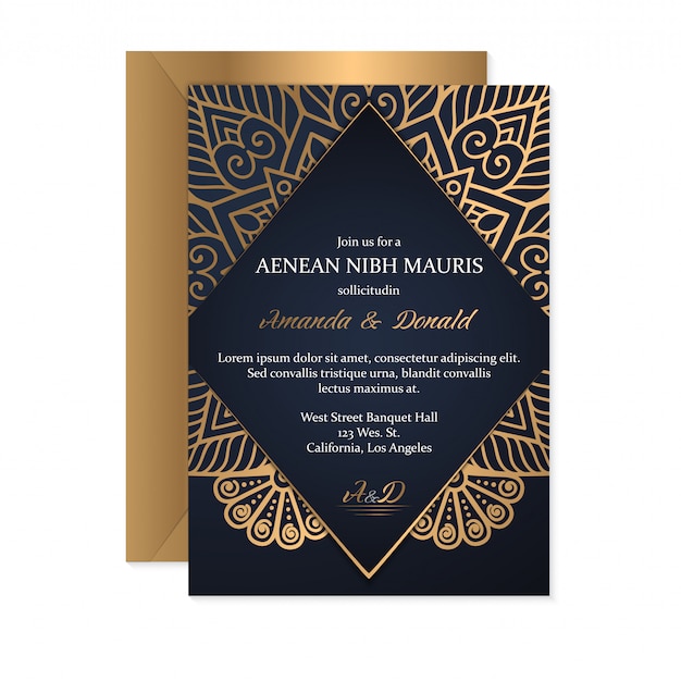 Vector wedding invitation card template with ethnic style, oriental design