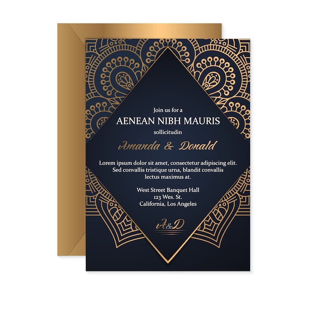 Vector wedding invitation card template with ethnic style, oriental design