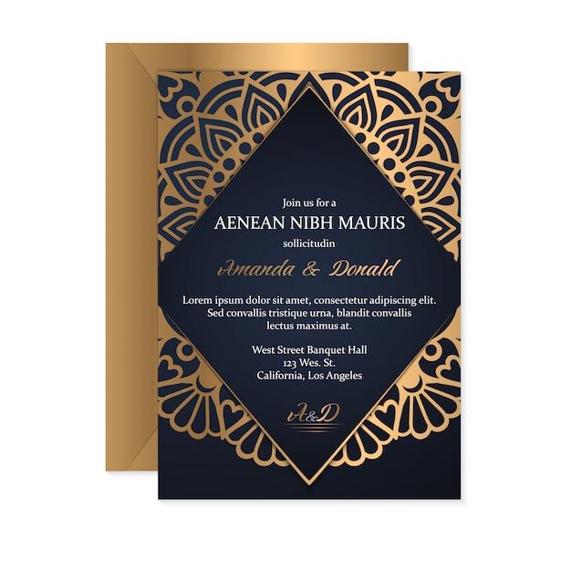 エスニックスタイル、オリエンタルデザインの結婚式の招待カードテンプレート