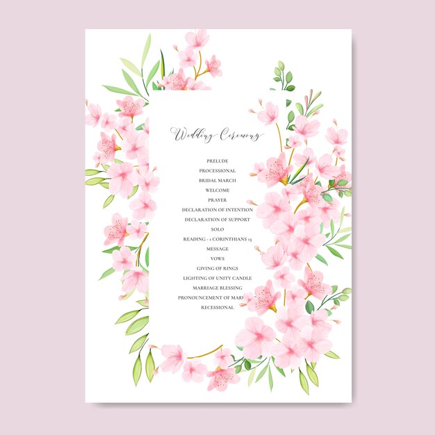 Wedding invitation card template with floral cherry blossom design