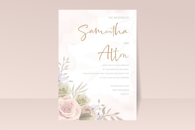 花柄の結婚式の招待カードテンプレート