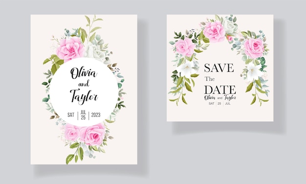 Vector wedding invitation card template with flower bouquet