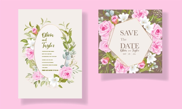 Wedding invitation card template with flower bouquet