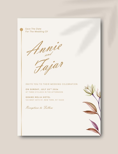 Wedding invitation card template with flower premium vector