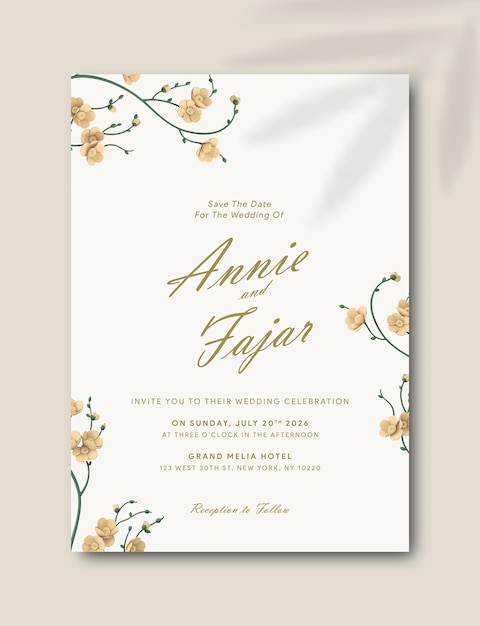 wedding invitation card template with flower premium vector