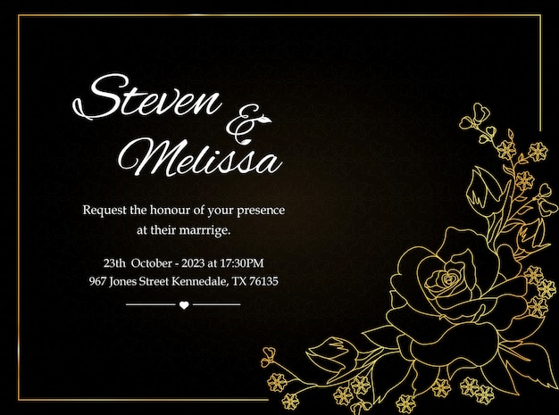 Wedding invitation card template with golden flower